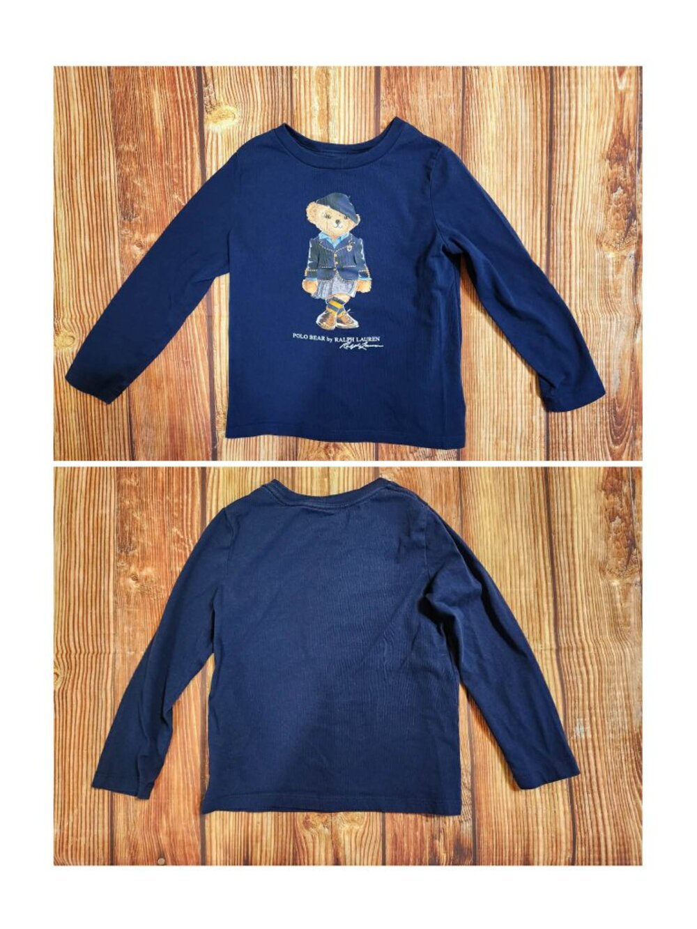 Ralph Lauren Girls Polo Bear Long Sleeve Shirt 3T Navy Blazer Beret Preppy